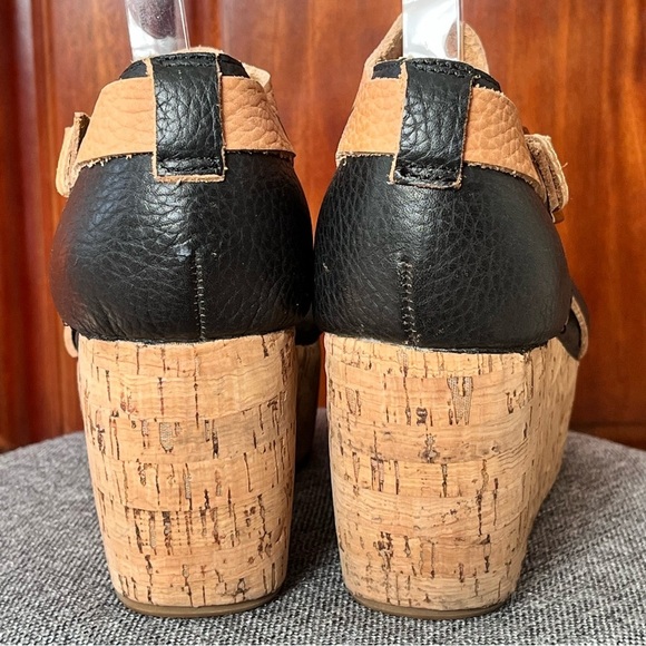 GEE WAWA Anthro Black Glove Leather Cork Wedge Platform Sandals 9 Anthropologie - Picture 3 of 7